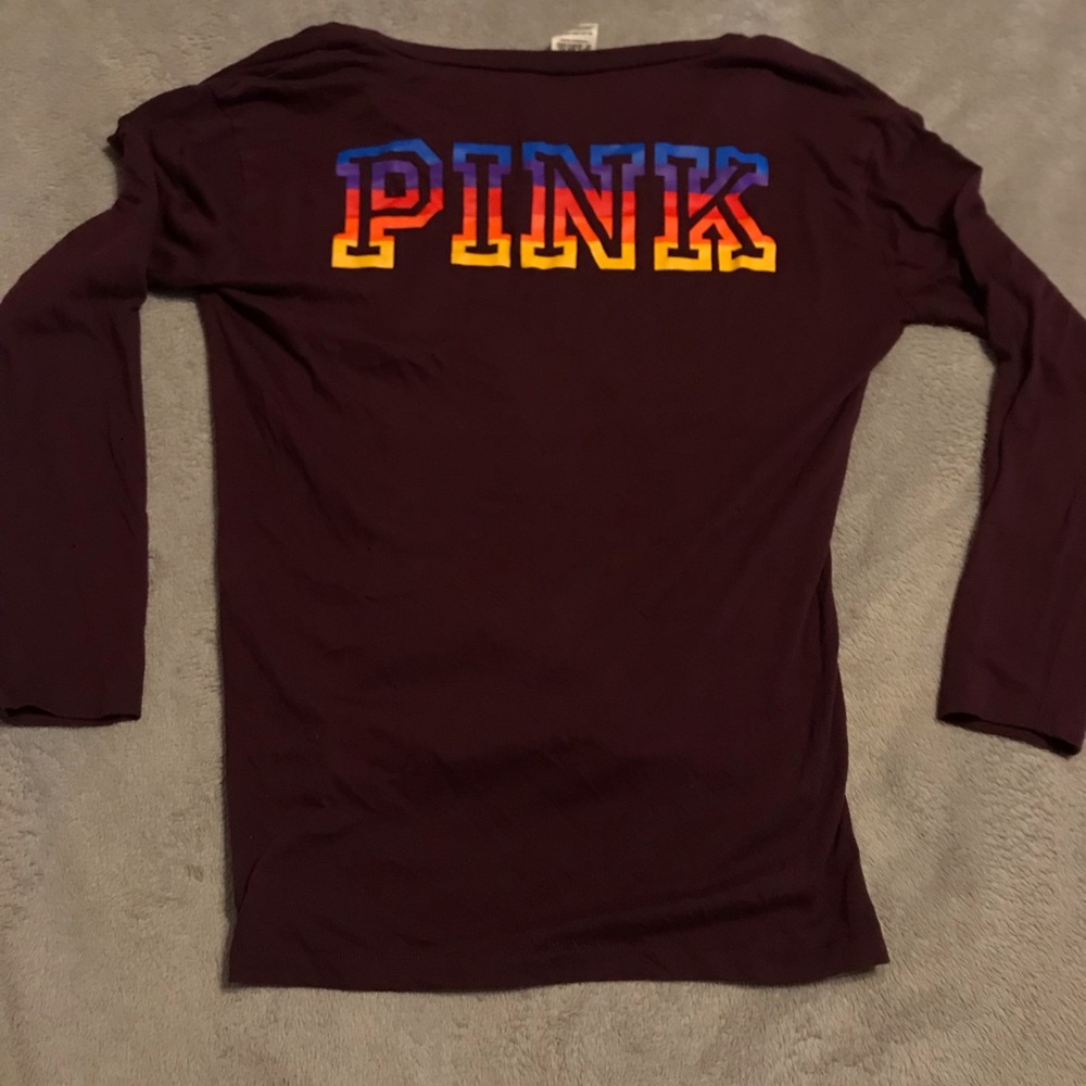 PINK Maroon and rainbow back v neck long sleeve